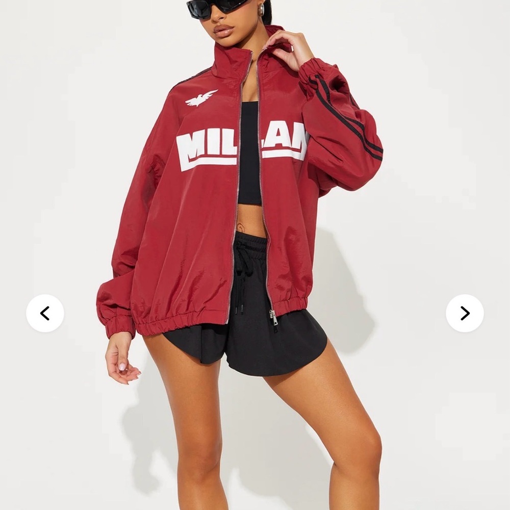 Fashion Nova Men's Wine Red Milan Track Windbreaker with Black Stripes